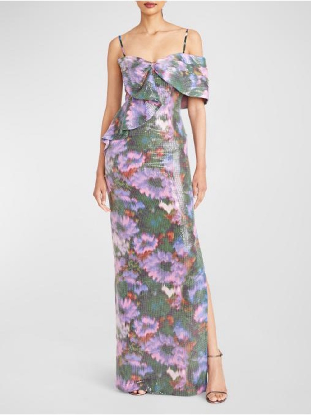 Theia Floral Sequin Gown